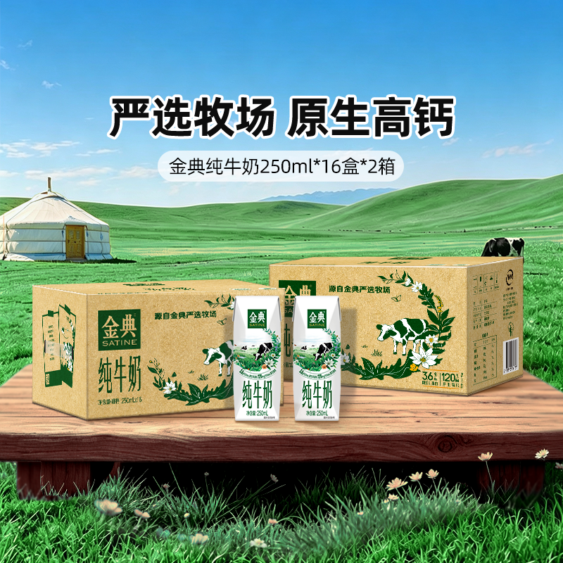 金典旗舰店纯牛奶250ml*16盒*2箱伊利牛奶送礼优质蛋白MS【4月】 - 实物图