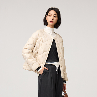 杏色羽绒服女冬小个子短款2025新款时尚圆领高级感加厚白鸭绒外套