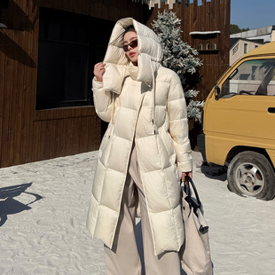370克加厚95白鹅绒羽绒服冬季女款2025新款长款白色轻奢保暖外套