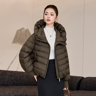 羽绒服冬季女款短款2025年新款高级感时尚连帽宽松加厚白鸭绒外套