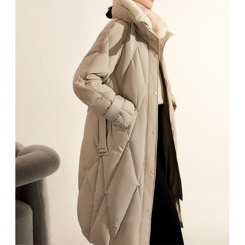 高端气质95白鹅绒大毛领獭兔毛领系带中长款羽绒服女装鹅绒服女款