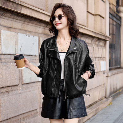 2025春秋新款黑色夹克短款拉链时尚复古港风小个子机车皮衣外套女