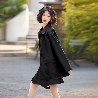 pu皮风衣女中长款春秋小个子高级感复古收腰显瘦女士皮衣大衣外套