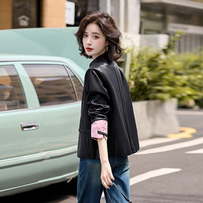 皮衣外套女高级感黑色短款爆款小个子新中式国风立领PU机车服春秋