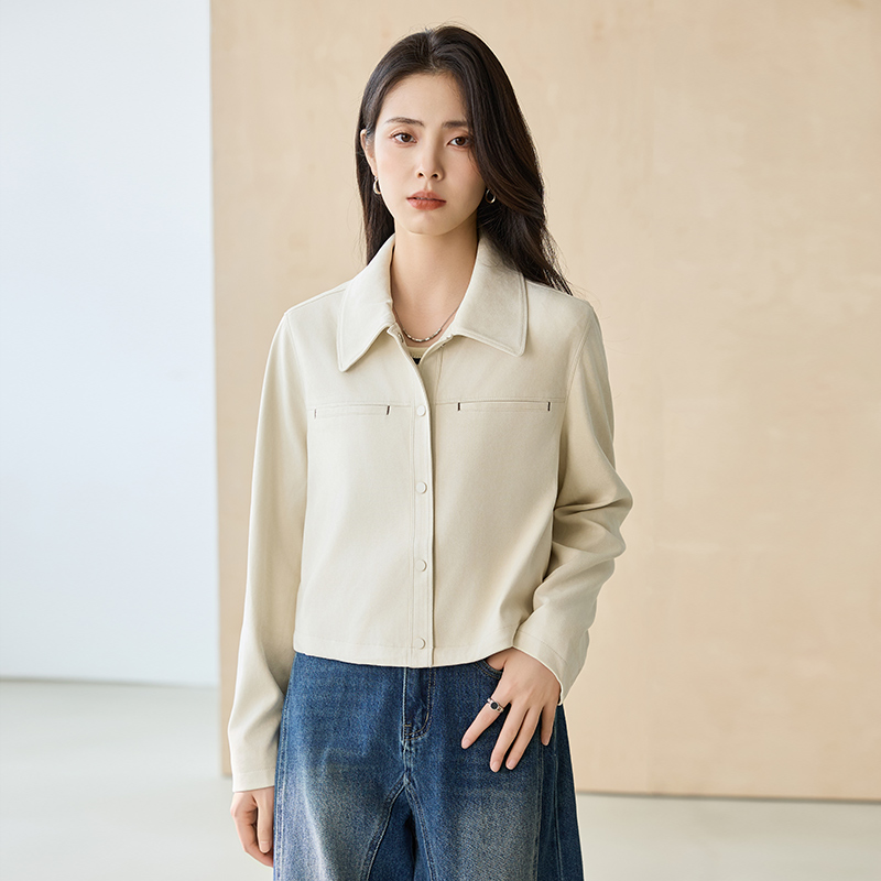 复古麂皮外套女款秋翻领2025新款休闲百搭小个子显瘦机车夹克上衣