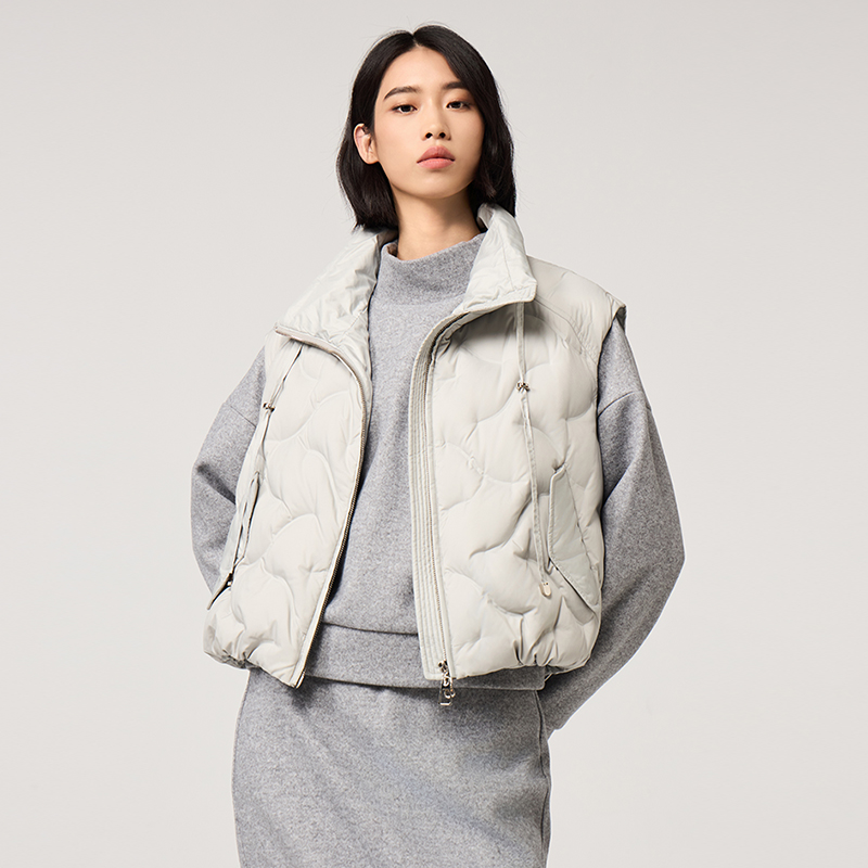 银色羽绒服马甲女冬2025年高级感气质立领坎肩背心加厚白鸭绒外套