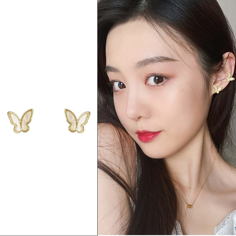 白贝母蝴蝶纯银耳钉2025年新款潮耳环韩国气质网红高级感法式耳饰,饰品/流行首饰/时尚饰品新,耳钉,淘宝优惠券,粉丝福利购,淘宝优惠卷