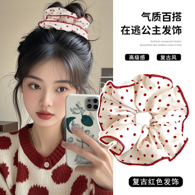 大肠发圈高颜值红色波点蝴蝶结头绳甜美女孩学生扎马尾丸子头发绳