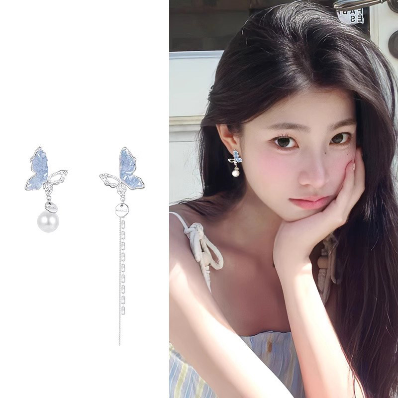 不对称蝴蝶流苏耳环女气质小众独特珍珠款耳钉耳坠新款高级感耳饰,饰品/流行首饰/时尚饰品新,耳钉,淘宝优惠券,粉丝福利购,淘宝优惠卷