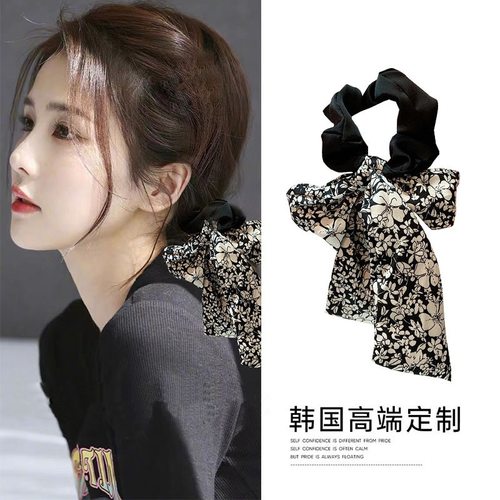 法式碎花蝴蝶结大肠发圈扎马尾