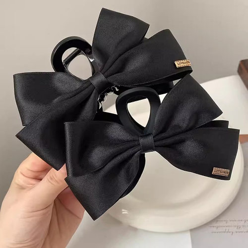 高级感黑色蝴蝶结夹子头饰女