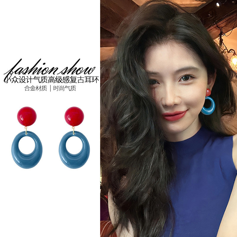 港风撞色高级感耳环女时尚复古个性夸张耳钉小众独特设计气质耳饰,饰品/流行首饰/时尚饰品新,耳钉,淘宝优惠券,粉丝福利购,淘宝优惠卷