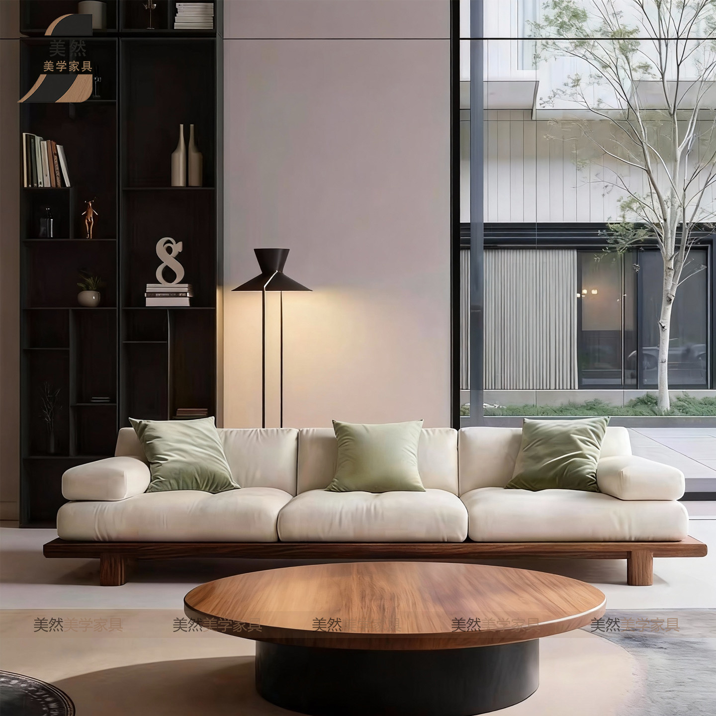 新中式黑胡桃实木直排客厅沙发