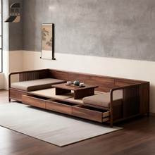 新中式北美黑胡桃木罗汉床客厅储物现代简约禅意直排实木罗汉沙发