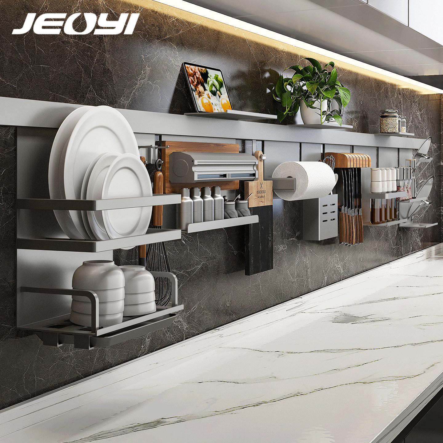 JEOYI轻奢厨房置物架壁挂免打孔图片