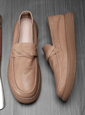 帕达索夏季新款高颜值软底透气休闲圆头乐福鞋男220802