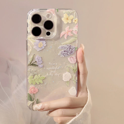 透明油画小清新花朵少女心手机壳