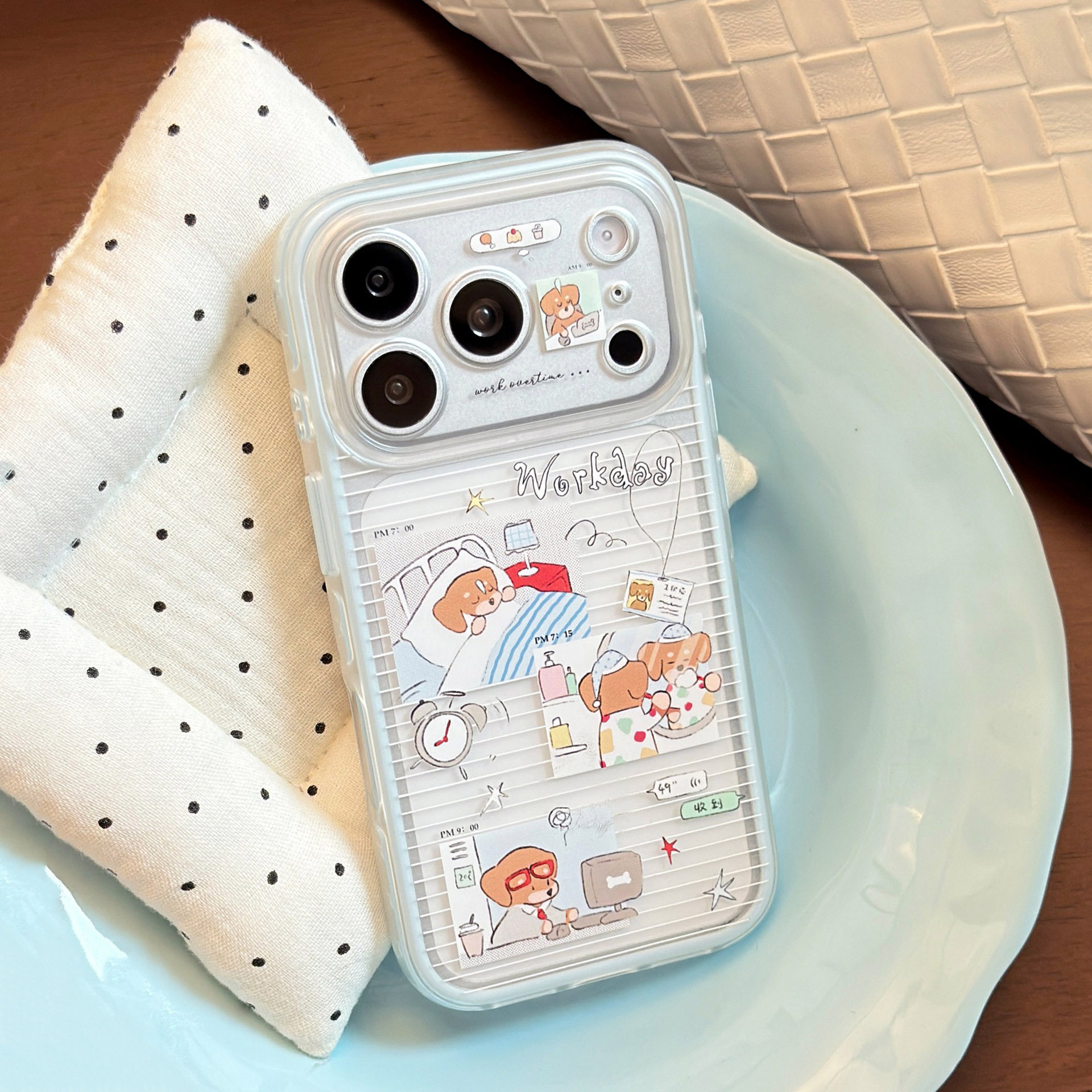 ins韩系小众工作日小狗适用iPhone18promax包相机键手机壳18PM新款苹果18透明防摔17PRO可爱女款16pm全包软壳