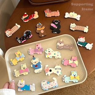 可爱卡通小猫小狗便携支架适用懒人桌面手机壳金属超薄粘贴式支架