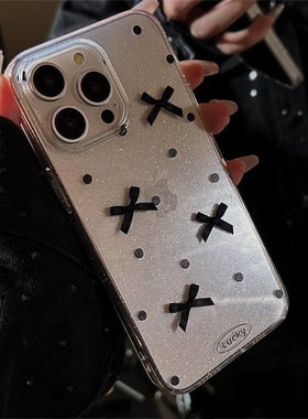 黑色立体蝴蝶结适用苹果16promax不会撞壳的手机壳iPhone14新款15简约波点11软套13小众12少女心16puls保护套