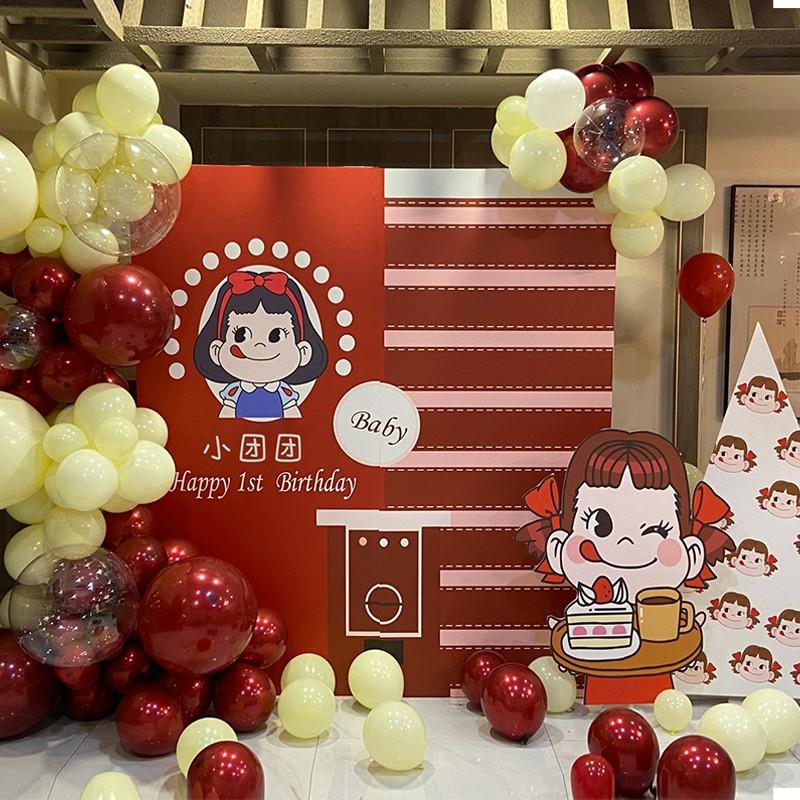 不二家周岁生日布置场景背景板儿童百天宝宝宴派对百日宴气球KT板