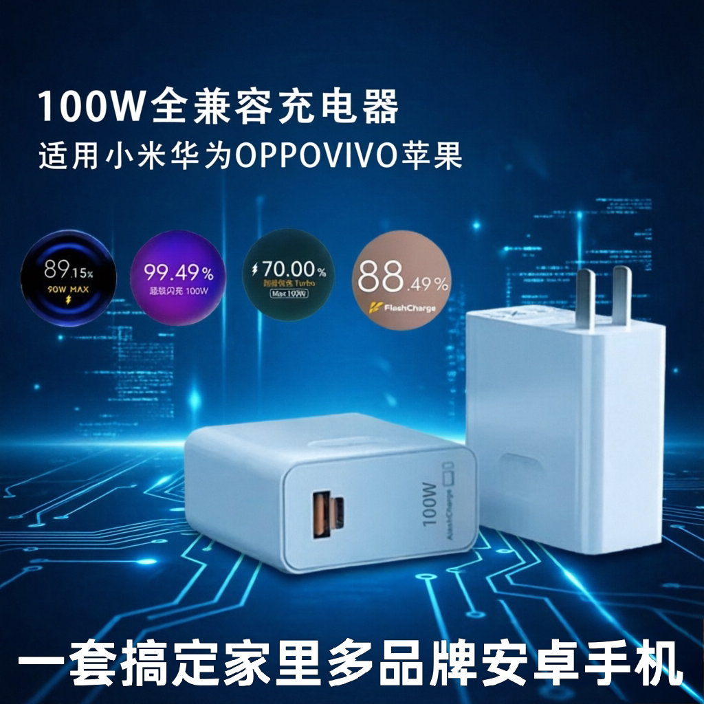 100全兼容氮化镓充电器适用小米OPPOVIVOIQOO一加闪充充电头华为pura70PRO荣耀超级快充苹果三星笔记本PD65W