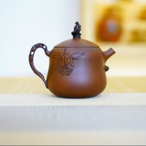 建水紫陶纯手工阴刻阳填描刻装饰 古铜色黑色精品茶壶 普璞手作,餐饮具,茶壶,淘宝优惠券,粉丝福利购,淘宝优惠卷