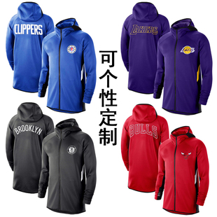 湖人篮网队篮球出场服定制男热身连帽卫衣运动长袖学生外套教练服