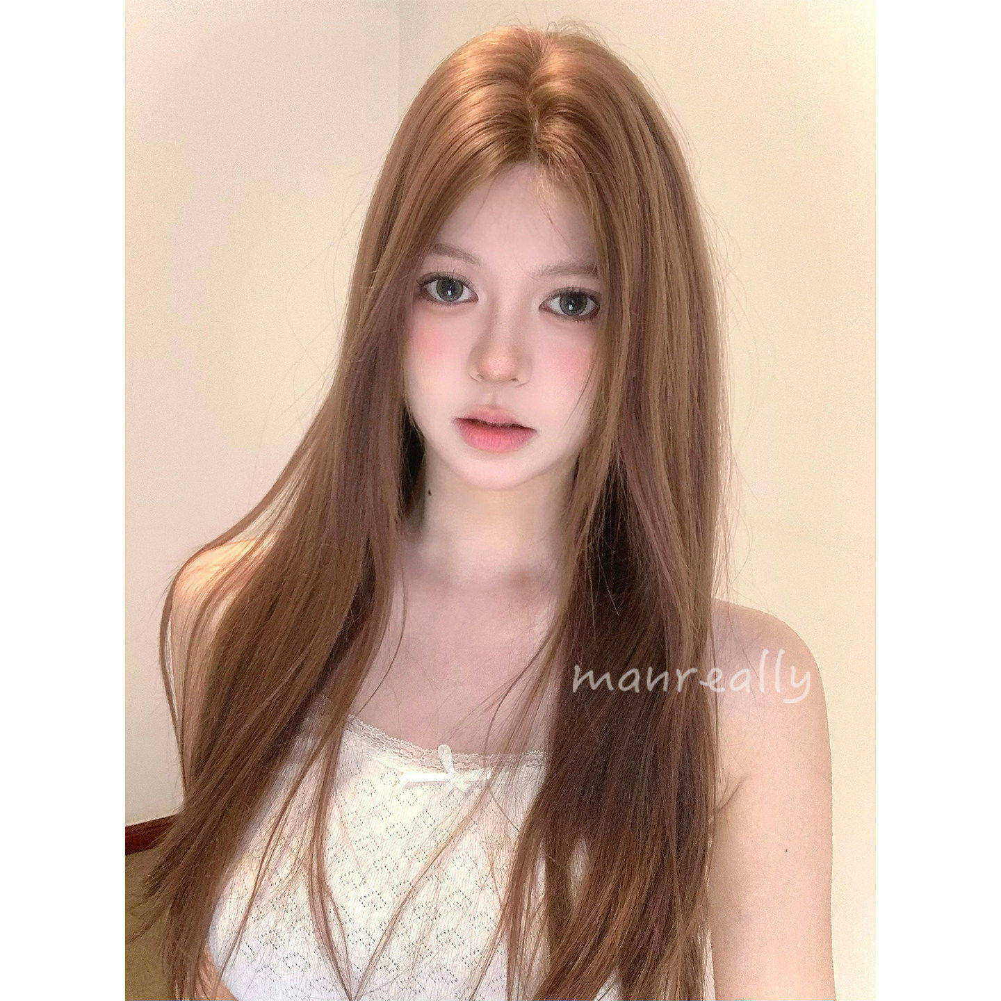 漫真假发蜜茶色长直发甜美少女图片