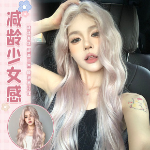 漫真假发夏季 前额蕾丝女网红长卷发特调色香槟金粉全头套 新款