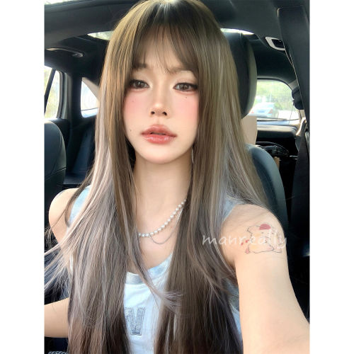 灰粉渐变长直发亚裔辣妹风假发
