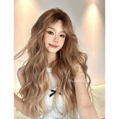 漫真假发亚麻棕渐变长卷发