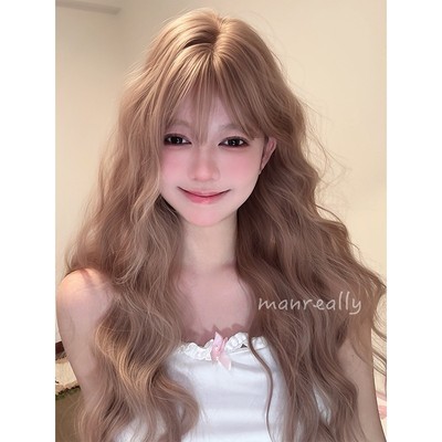 漫真假发奶茶粉慵懒大波浪长卷发