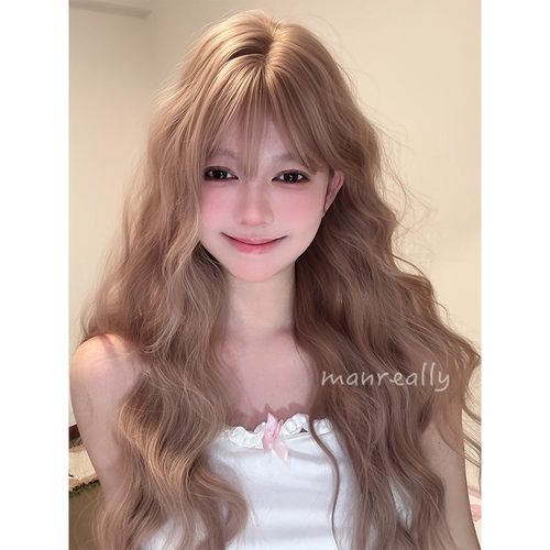 漫真假发奶茶粉慵懒大波浪长卷发