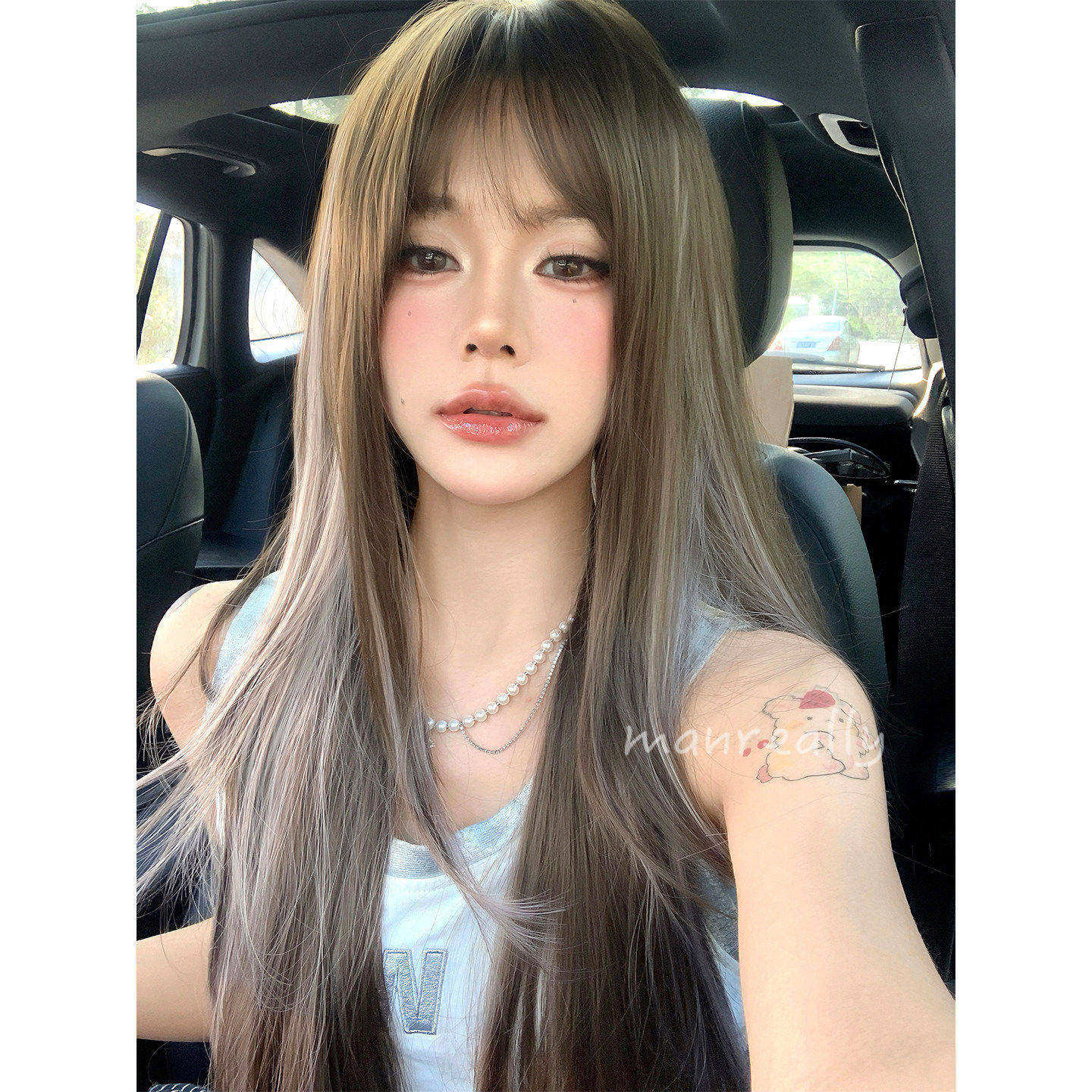 漫真假发粉灰渐变时尚长直发亚裔辣妹风减龄修颜自然层次女全头套