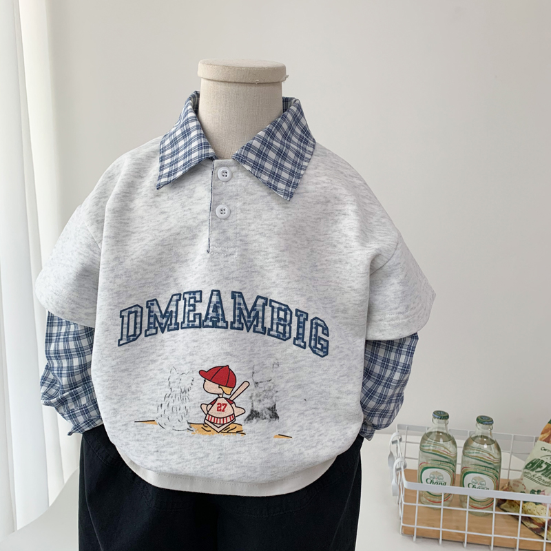 小男孩时尚假两件卫衣酷帅上衣潮