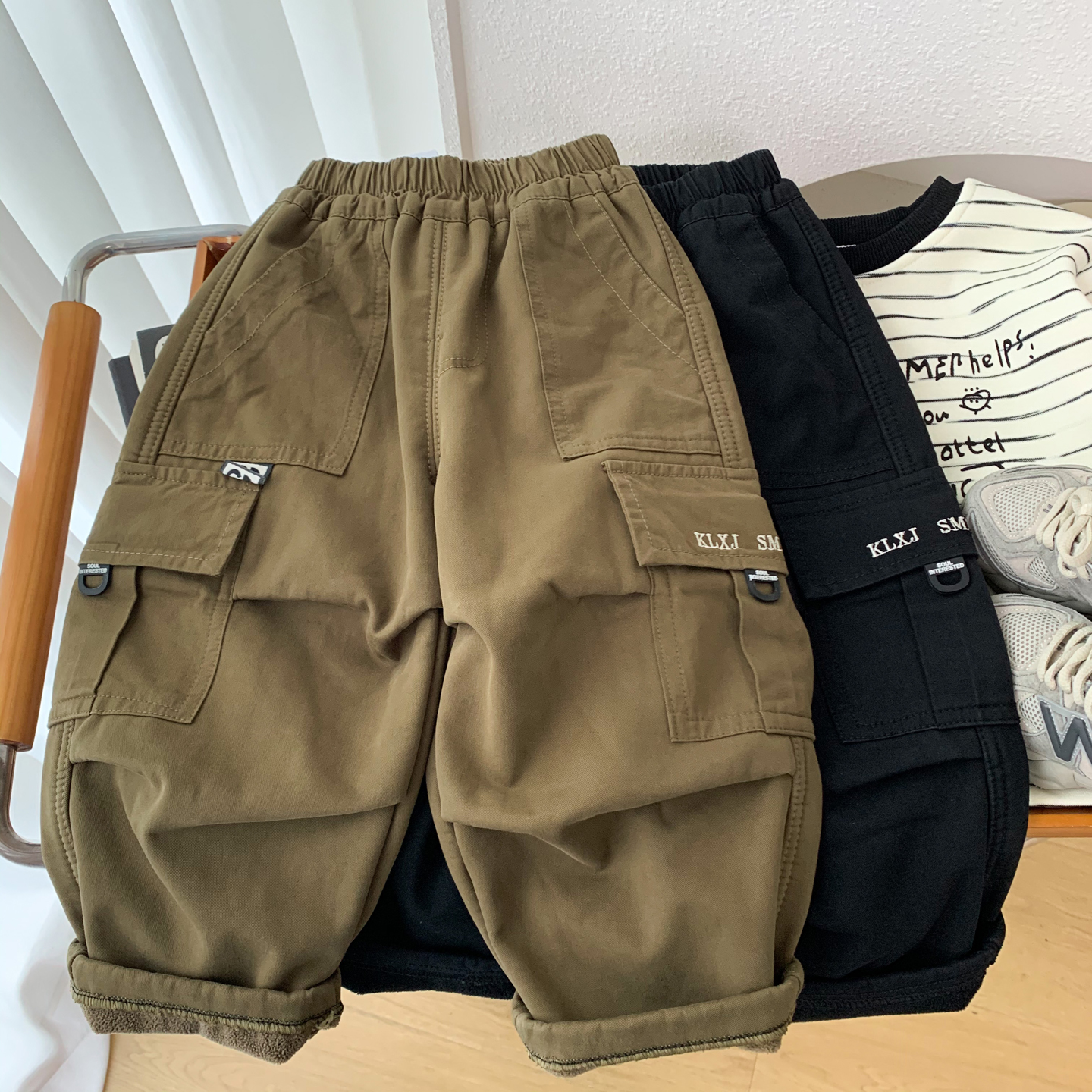 男童加绒工装裤秋冬装帅气休闲裤