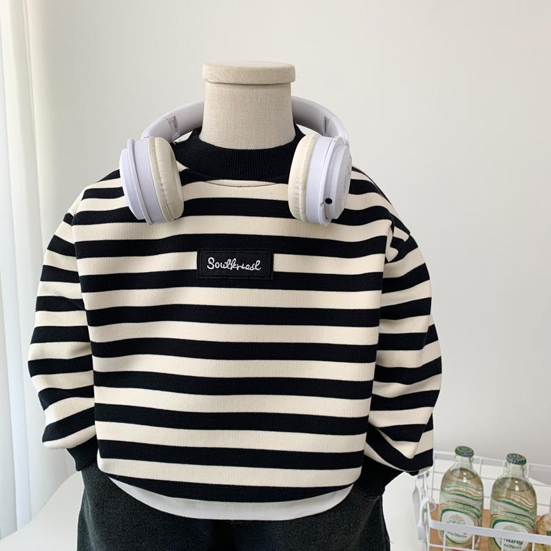 秋冬中小童休闲百搭条纹加绒卫衣