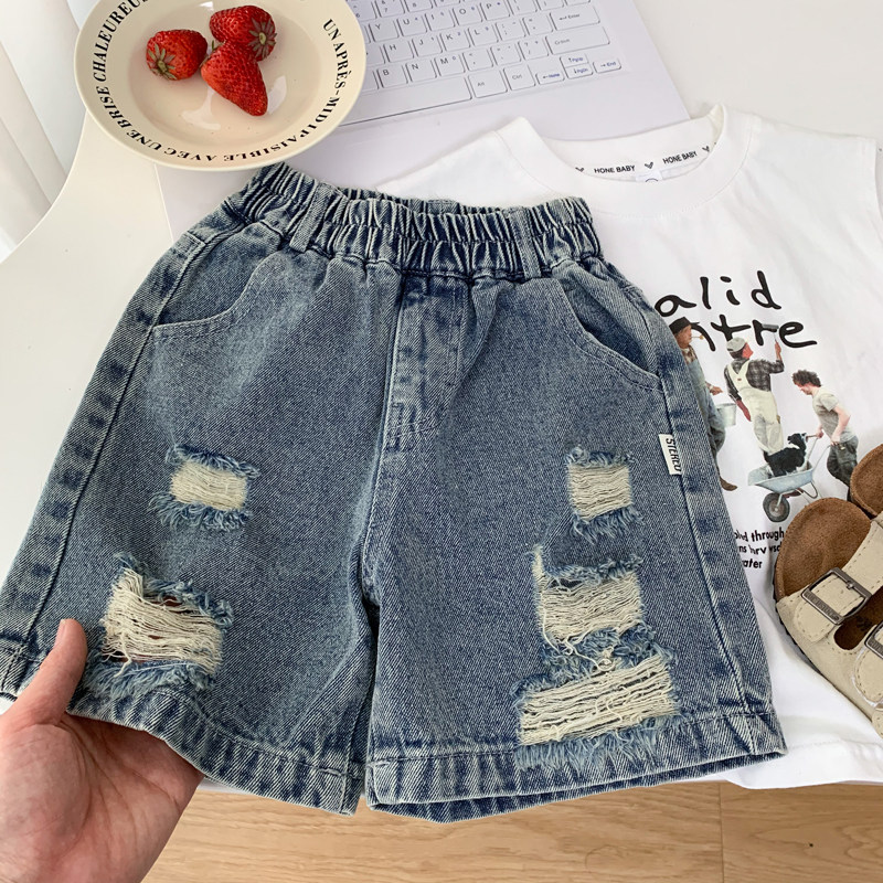男童破洞牛仔短裤2025夏季儿童时髦帅气五分裤男孩薄款透气中裤潮