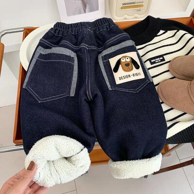 儿童牛仔裤柔软弹力羊羔绒裤子