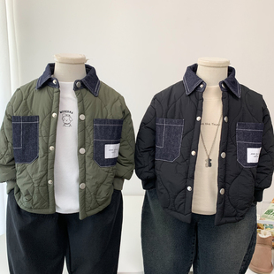 男童夹棉外套2025新款 领棉衣中小童秋冬轻薄上衣 男孩帅气时髦衬衫