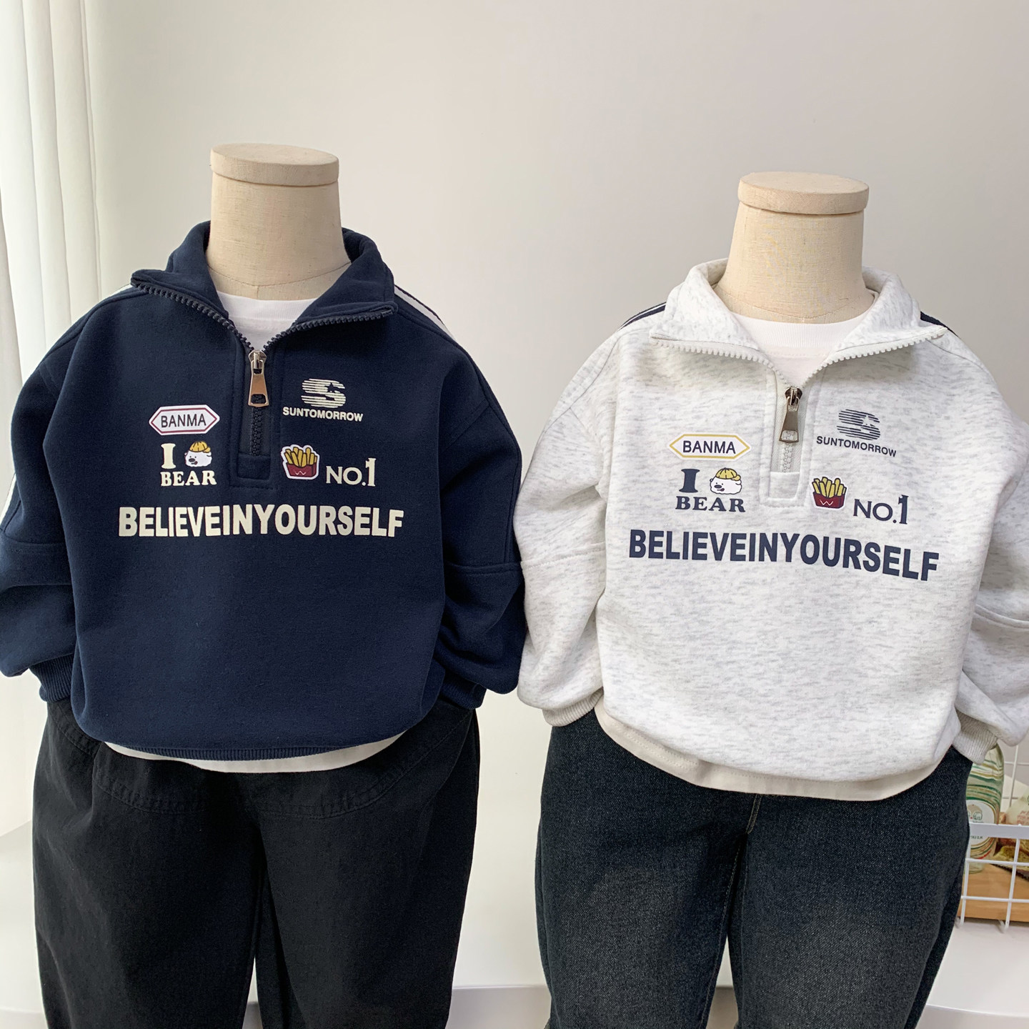 男童立领卫衣2026春秋韩版儿童时尚半拉链上衣帅气男孩印花POLO衫