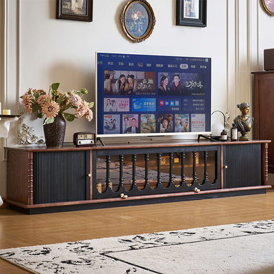 法式复古实木落地电视柜中古风