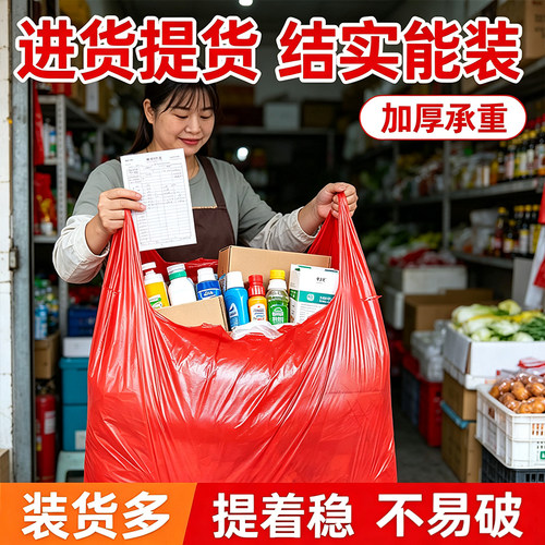 红色塑料袋加厚袋子食品级专用背心方便袋大容量多尺寸手提打包袋