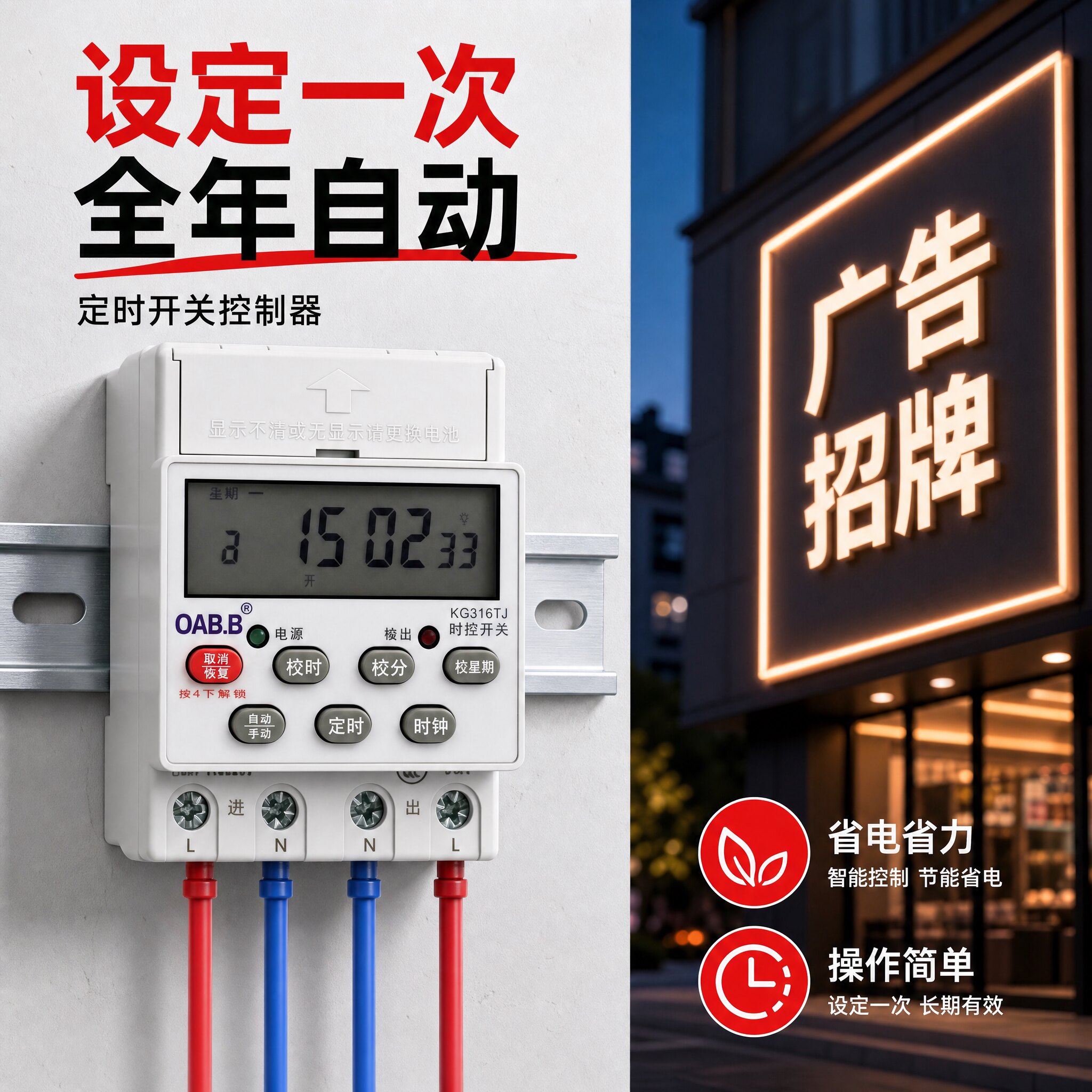 大功率导轨式时控定时开关控制器220V正泰接触器380V自动循环启停