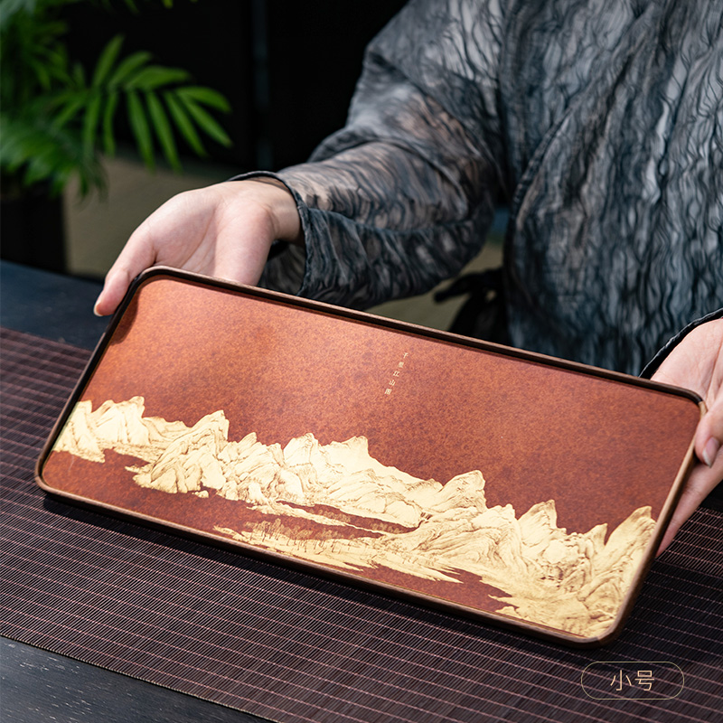 古歌千里江山黄铜胡桃木干泡台