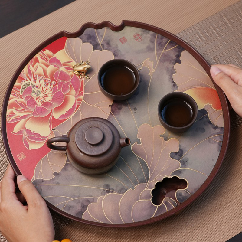古歌荷花中式复古茶盘