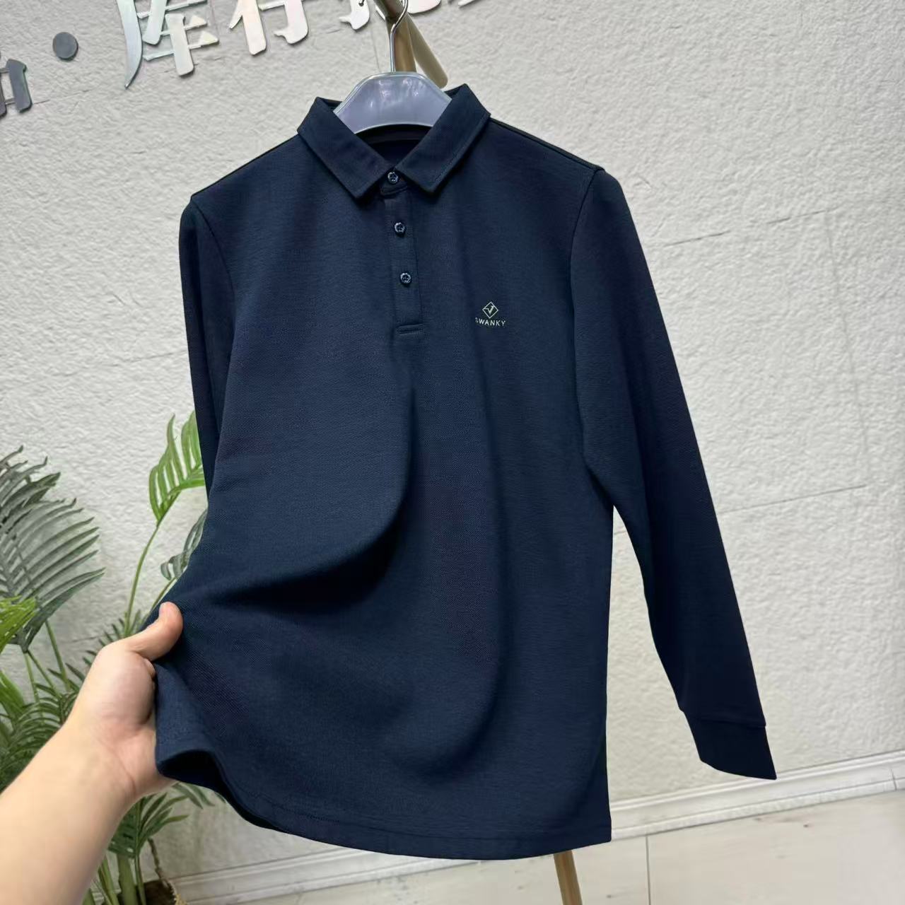 含羊毛男士翻领长袖POLO衫