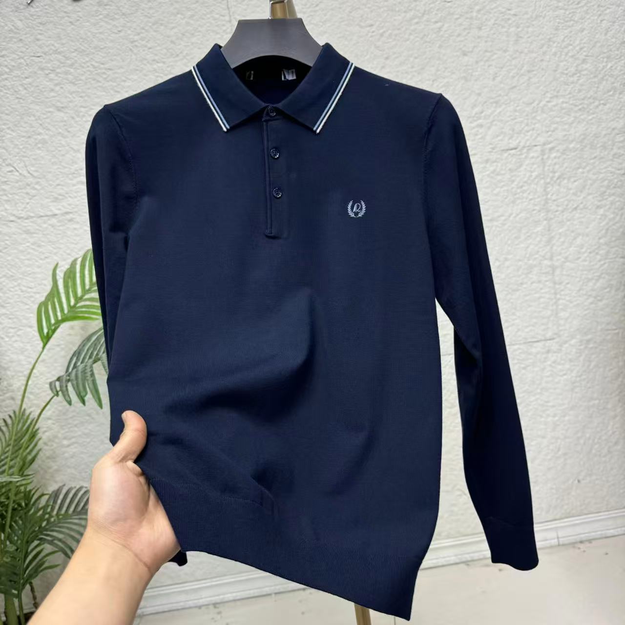 男士弹力针织长袖POLO衫商务休闲