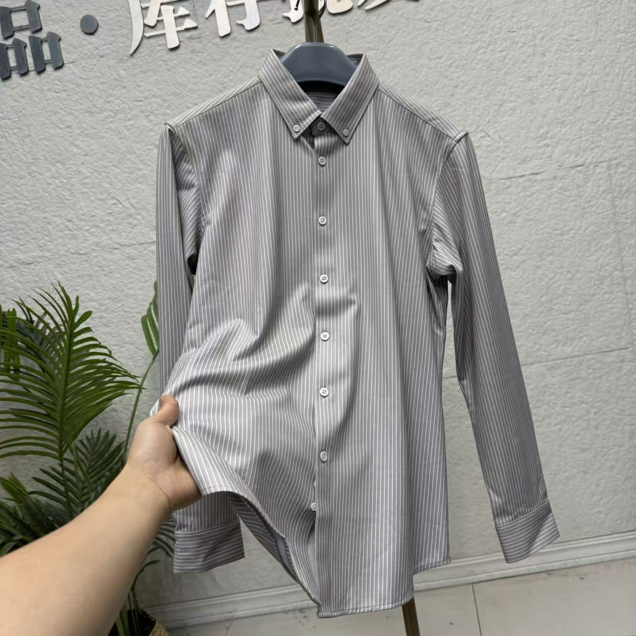 秋季男士含羊毛条纹长袖衬衫